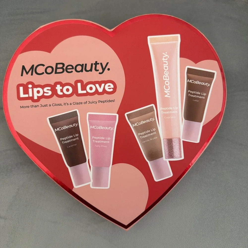 MCoBeauty Lips to Love Heart Gift Box, 5pc Lip Gloss Peptide Set Limited Edition